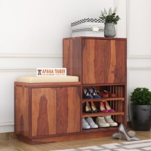 APANA TIMBER™ Solid Sheesham Wood Shoerack Honey|Shoe Storage Cabinet for Home|Shoe Rack with Seat & Door|Shoe Organizer|Shoe Rack for Home|Honey Matte Finish (SHOE-06