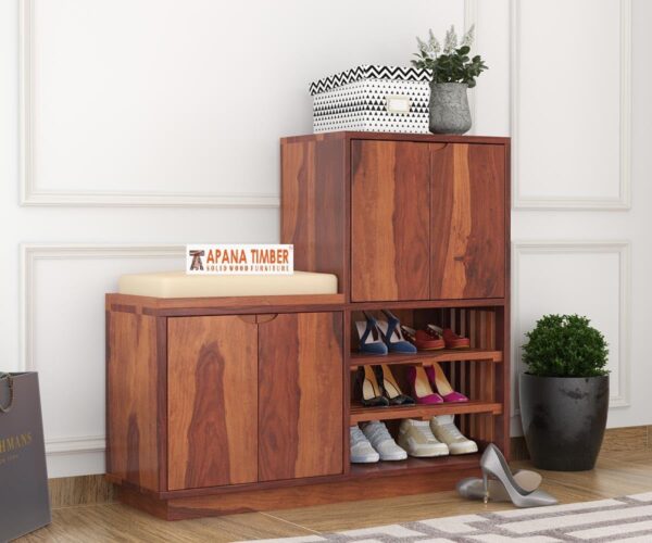 APANA TIMBER™ Solid Sheesham Wood Shoerack Honey|Shoe Storage Cabinet for Home|Shoe Rack with Seat & Door|Shoe Organizer|Shoe Rack for Home|Honey Matte Finish (SHOE-06