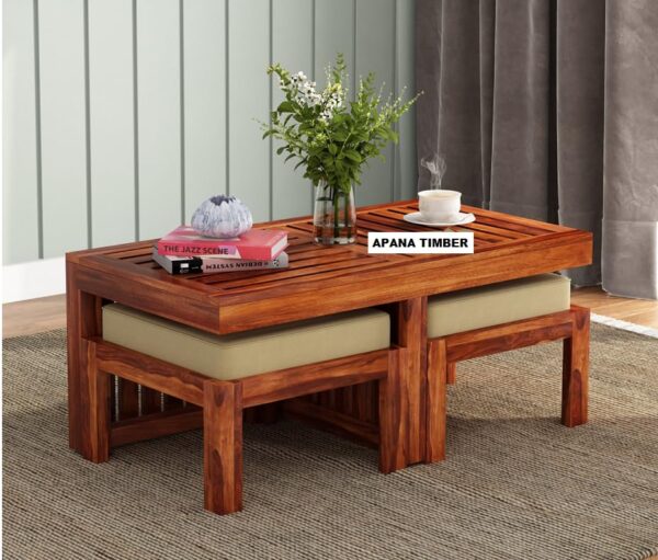 APANA TIMBER™ Coffee Table,Center Table, Tea Table, Center Table for Living Room, Coffee Table for Living Room, Sheesham Wood (Natural Finish)